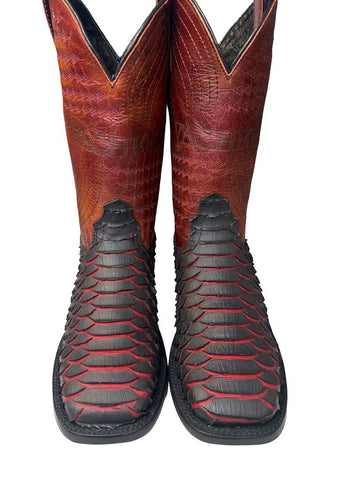 Bota Vaquera Print Piton Rojo Black Cherry Para Caballero