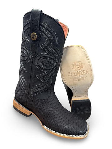 Bota Vaquera Piton Black For Men Western Boot with Unique Design and Logo Sole