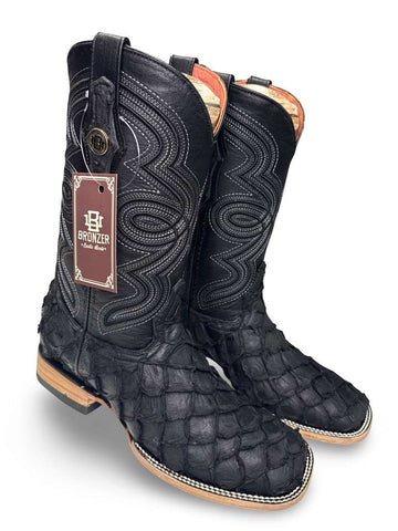 Bota Vaquera Original Pescado Piraruco  Negro Matte Para Caballero